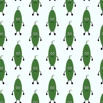 Friendly Cucumber seamless pattern. Vegetable Vector flat illustration. Stock Illustration