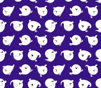 Friendly Cute Ghosts Pattern (Purple Background) Stock Illustration