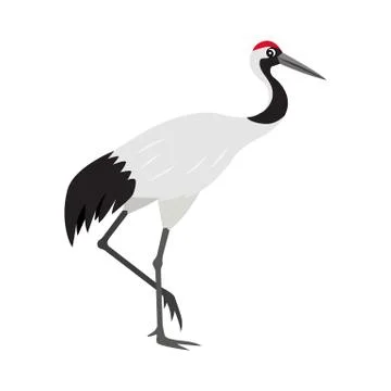 Friendly cute red-crowned or Japanese crane icon, colorful wild bird Иллюстрация