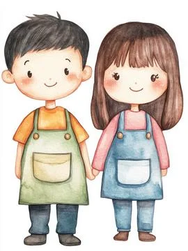 Friendly cute relationships between children  with hand-painted watercolor style イラスト素材
