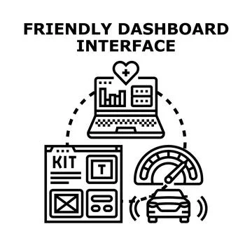 Friendly dashboard interface displaying car data and system analytics Stock Illustration