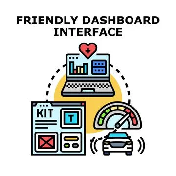 Friendly dashboard interface displaying car data and system analytics Stock Illustration