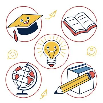 Friendly Flat Education UI Icons Stock Illustration