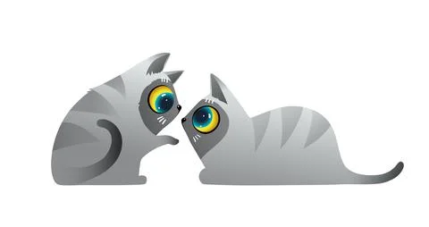 Friendly Funny Cats Playing Pets Characters Stock Illustration