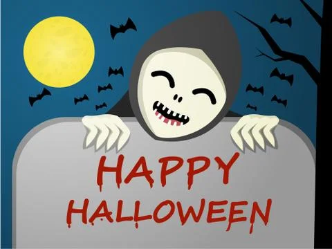 Friendly ghost and tombstone with red blood text Stock Illustration