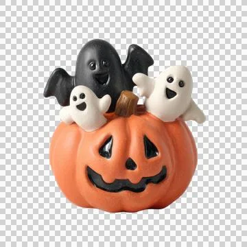 Friendly Ghosts and Pumpkin in Pastel Style on Transparent Background for H.. Stock Illustration