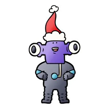Friendly gradient cartoon of a alien wearing santa hat Stock Illustration