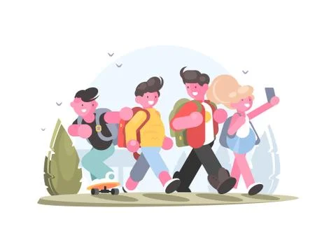 Friendly group of schoolchildren Stock Illustration