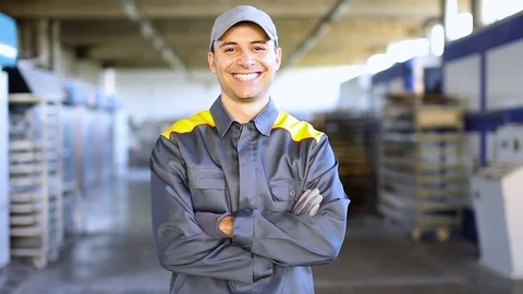 Friendly industrial worker Stock Footage 96016388