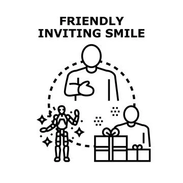 Friendly inviting smile with ai robot and gifts Stock Illustration