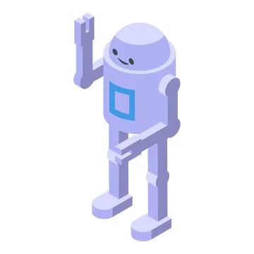 Friendly isometric robot character waving hello Stock Illustration