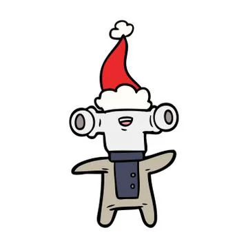 Friendly line drawing of a alien wearing santa hat Stock Illustration