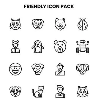 Friendly Line Set Icons Pack Stock Illustration