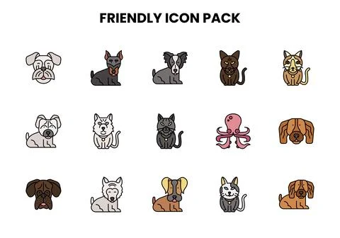 Friendly Lineal Color Vector Icons Pack 库存插图