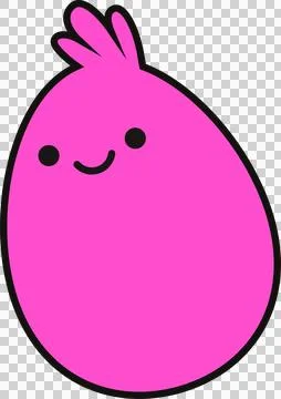 Friendly magenta blob character floating on transparent background, flat design, Stock Illustration