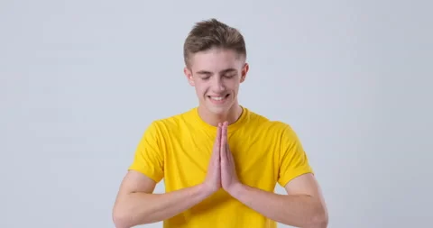 Friendly Man greeting with namaste Video stock 144956946
