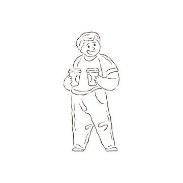 A Friendly Man Holding Two Takeaway Coffee Cups Vector Illustration Stock Illustration