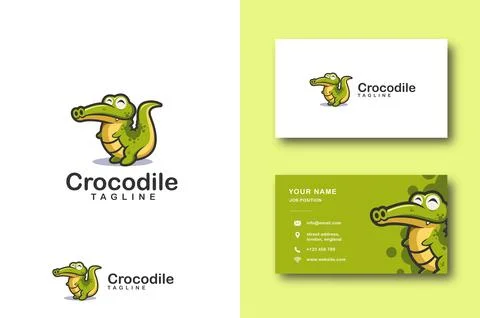 Friendly mascot crocodile logo vector and business card template Illustrazione stock