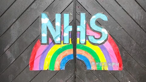 FRIENDLY NHS RAINBOW SIGN DURING COVID-19 PANDEMIC LONDON U 4K Stock Footage 149353040