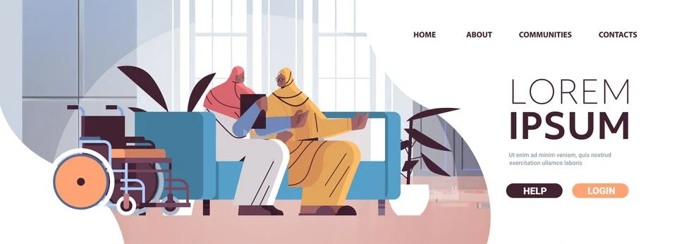 Friendly nurse or volunteer supporting arab elderly woman home care services Stock Illustration