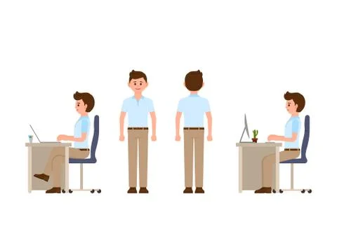 Friendly office worker sitting at the desk, standing Stock Illustration