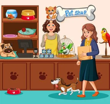 Friendly Pet Shop Scene Illustrazione stock
