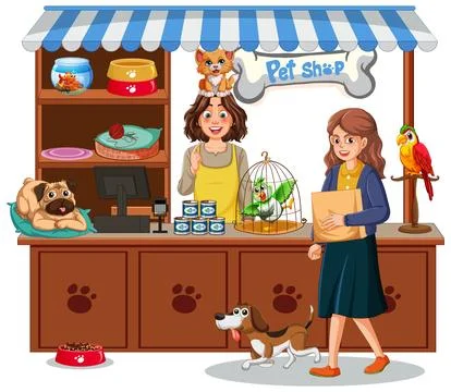 Friendly Pet Shop Scene Illustrazione stock