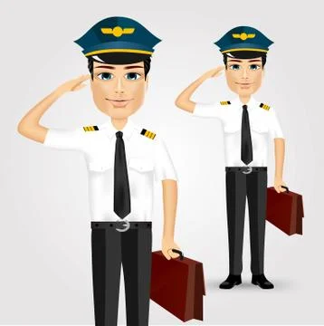 Friendly pilot with briefcase saluting Stock-Illustration