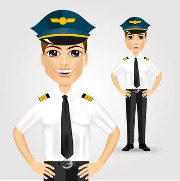 Friendly pilot with hand on hips 스톡 일러스트