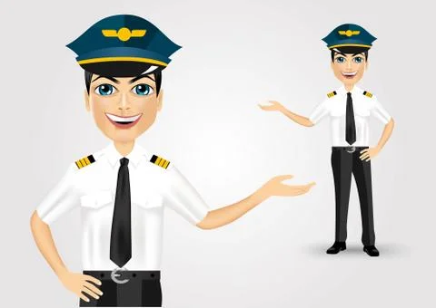 Friendly pilot showing something Illustrazione stock