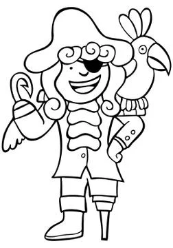 Friendly pirate with parrot Stock Illustration