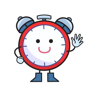 Friendly red alarm clock character Stock Illustration