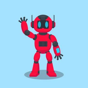 Friendly Red Robot Character Flat Vector Illustration Stock Illustration