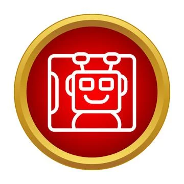 Friendly robot avatar icon on red button Stock Illustration