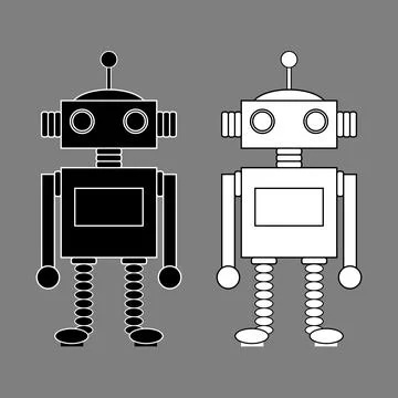 Friendly robot black white outline Stock Illustration