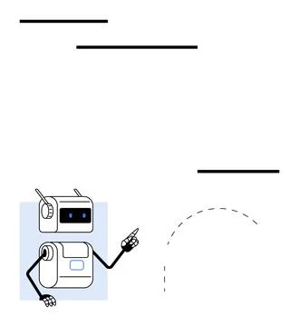 Friendly Robot Character Pointing at Dashed Line with Horizontal Bars Stock Illustration