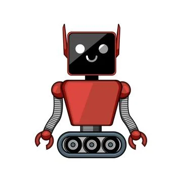 Friendly robot character on tracks smiling, artificial intelligence concept 스톡 일러스트