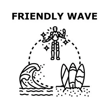 Friendly robot creating big ocean wave for surfing Stock Illustration