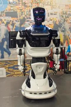 A friendly robot on display at 2019 CES show Stock Photos