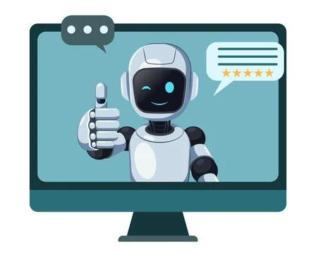 Friendly Robot Giving Thumbs Up on Computer Screen Ilustração Stock