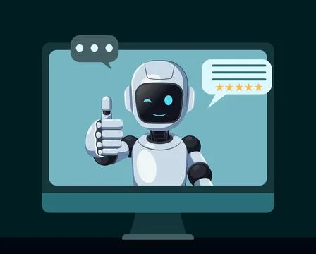 Friendly Robot Giving Thumbs Up on Computer Screen Ilustração Stock