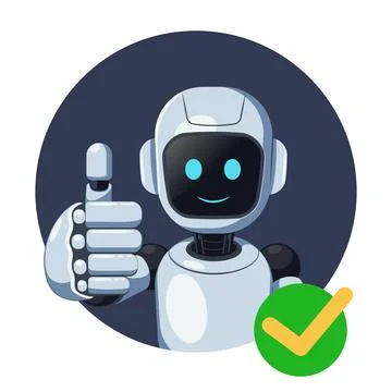 Friendly Robot Giving Thumbs Up with Green Checkmark Stock Illustration