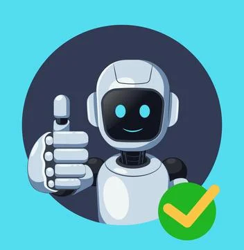 Friendly Robot Giving Thumbs Up with Green Checkmark Stock Illustration