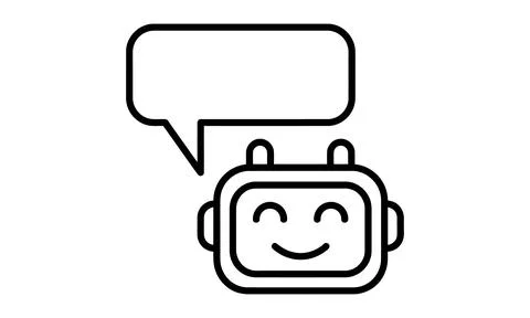 Friendly robot head icon with speech bubble for messaging technology Illustrazione stock