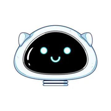 Friendly robot head smiling with glowing blue eyes Stock Illustration