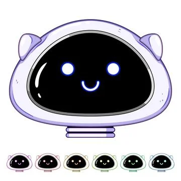 Friendly robot head smiling with glowing blue eyes Stock Illustration