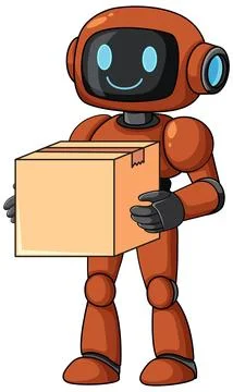 Friendly Robot Holding Cardboard Box with Smile Stock Illustration