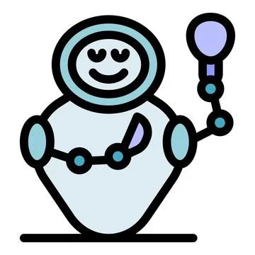 Friendly robot holding light bulb generating innovative ideas Stockillustratie