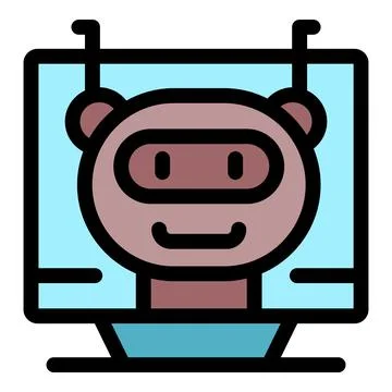 Friendly robot icon on computer screen display Stock Illustration