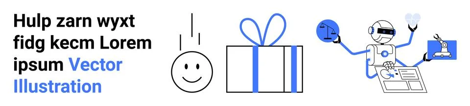 Friendly Robot Multitasking with Gift Box, Smile emotion and Human Interactio Stockillustratie